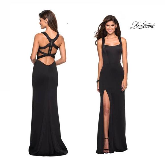 La Femme 27479 Black Strappy Back Long Gown Dress 2 Formal